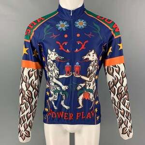 WALTER VAN BEIRENDONCK FW17 Blue Graphic Nylon Jersey Bike Top
